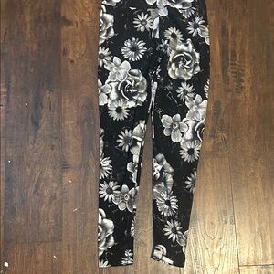 Floral Black and White Kids Leggings